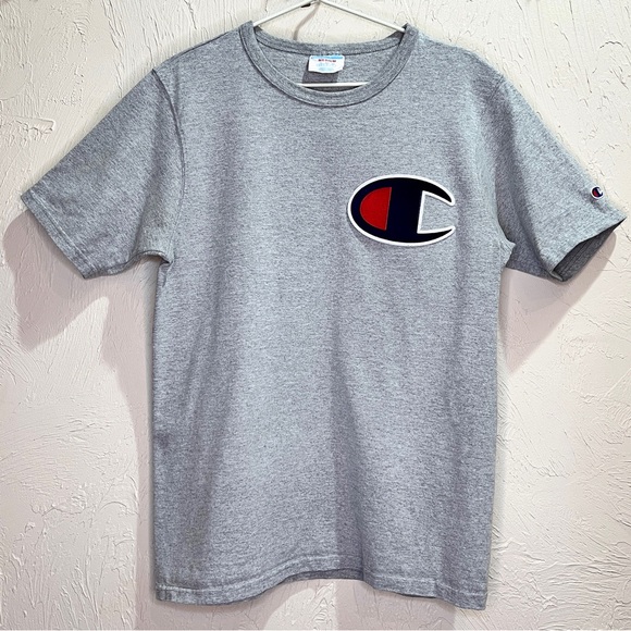 Heather Gray Champion Heavyweight Cotton Patch Logo Tee Size M Short Sleeve - Picture 1 of 6